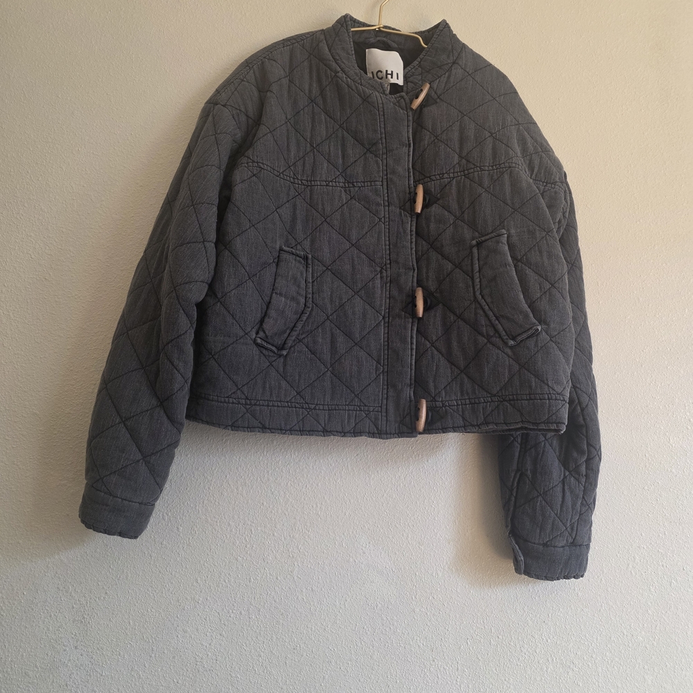 ICHI Women's Charcoal Quilted Puffer Jacket